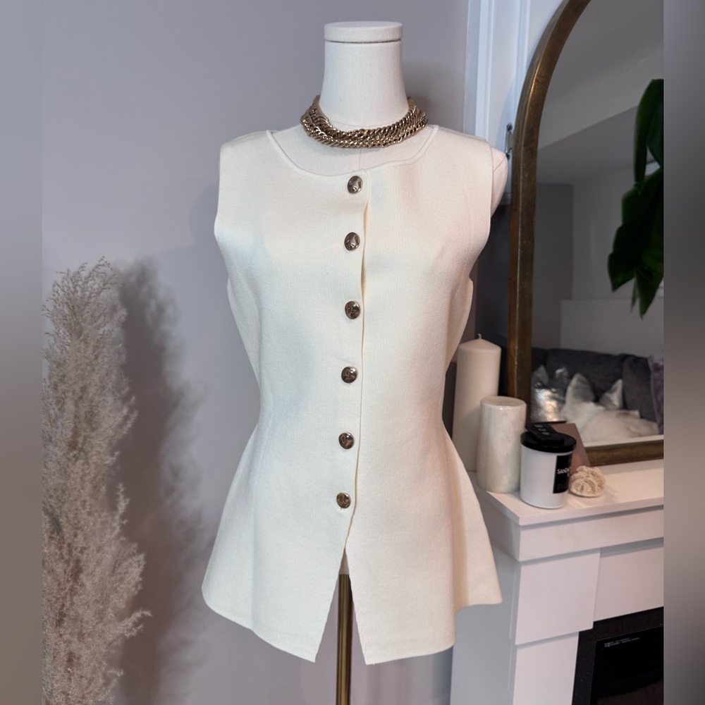 Zara Cream Sleeveless Top with Gold Buttons